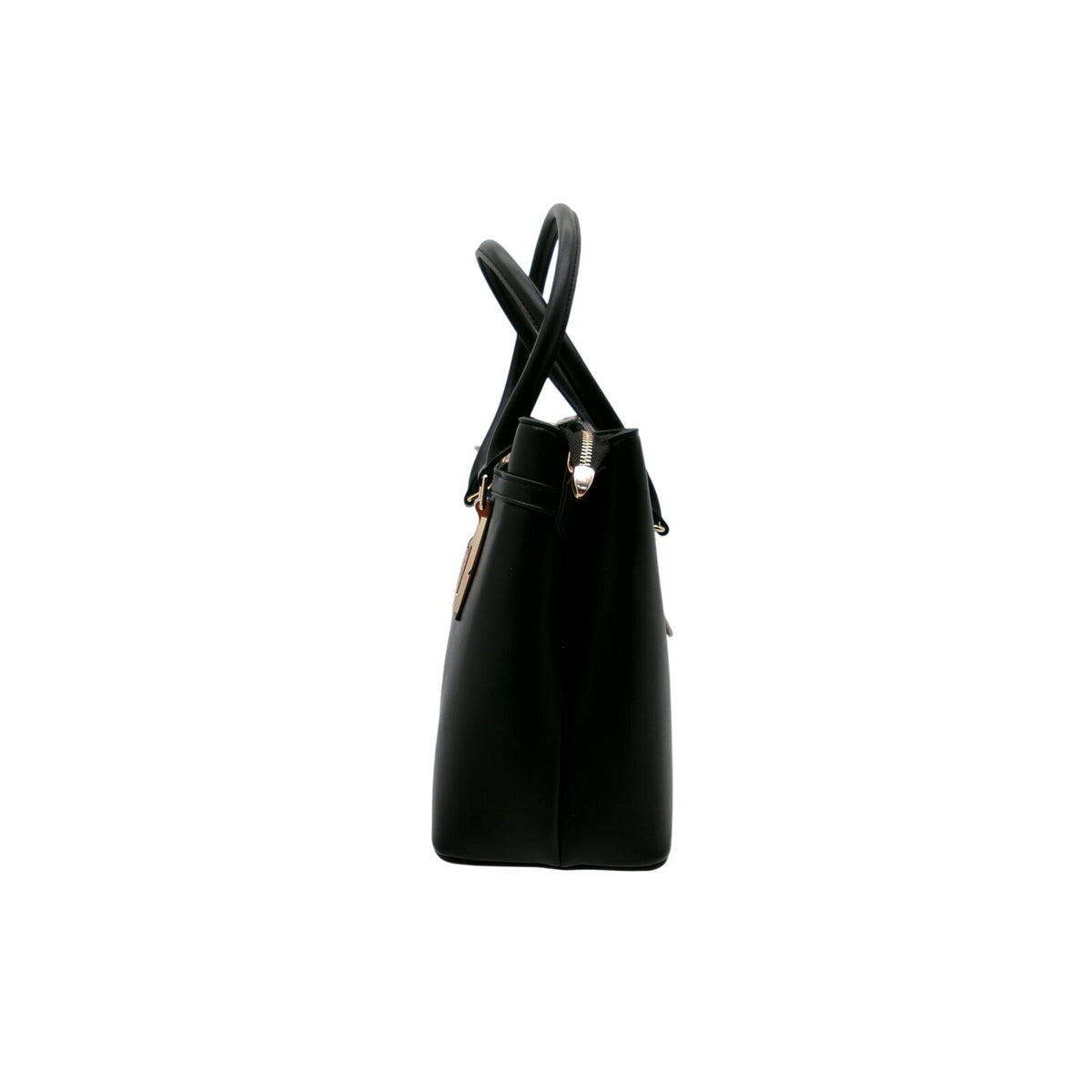 Rosani Black Vegan Leather Tote Handbag with Detachable Crossbody Strap