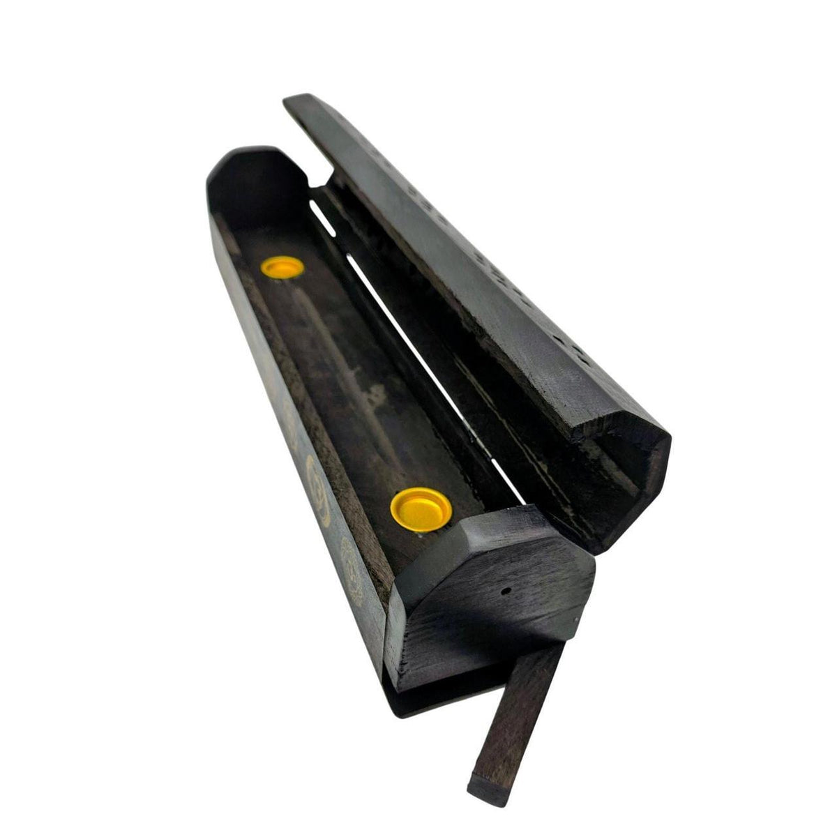 Hand-Carved Black Wood Coffin Incense Burner Box with 7 Chakras Inlay for Sticks - Danisak