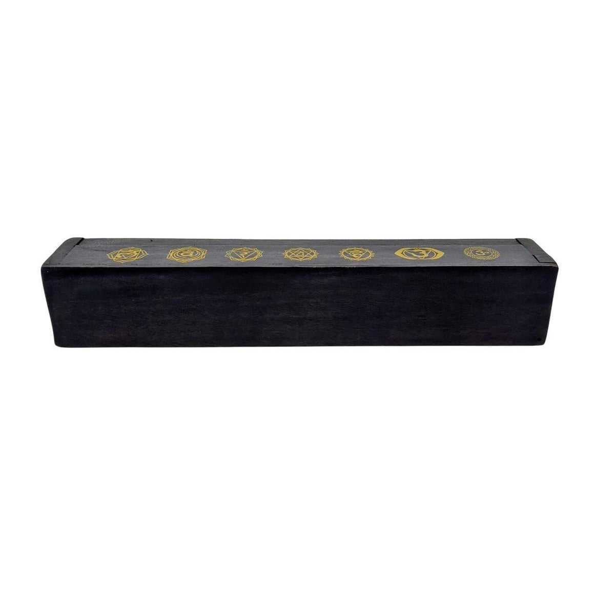 Hand-Carved Black Wood Coffin Incense Burner Box with 7 Chakras Inlay for Sticks - Danisak
