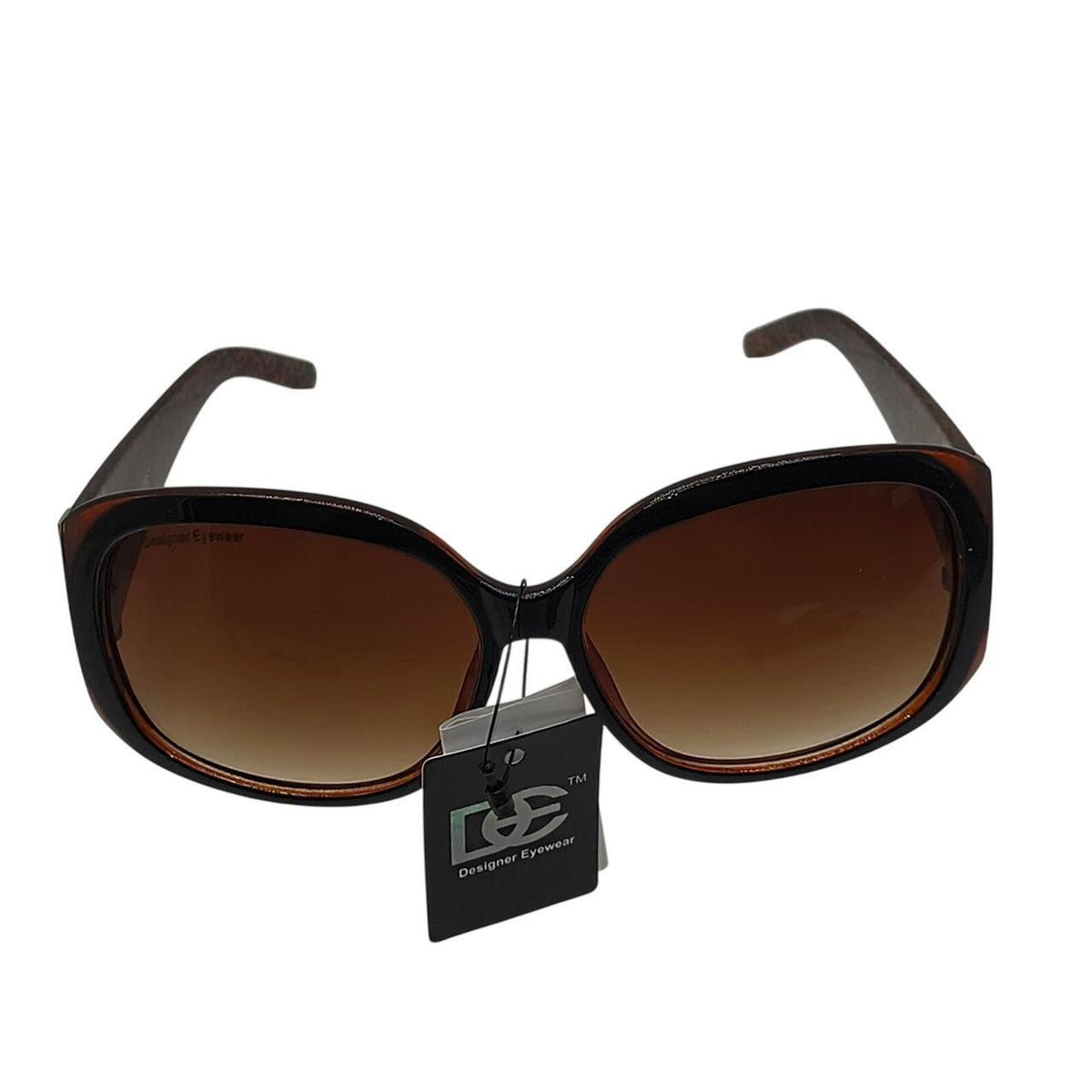.  Brown and black sunglasses with repeating 'DEA' logo pattern on the arms - Danisak