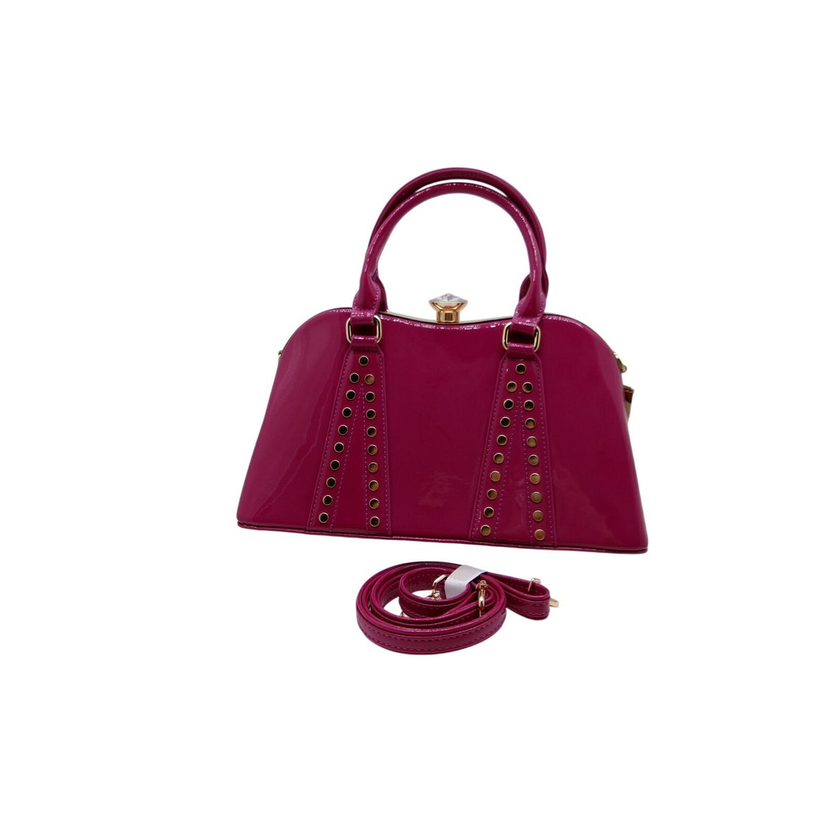 La Terre Purple Patent Leather Rhinestone Top Handle Handbag