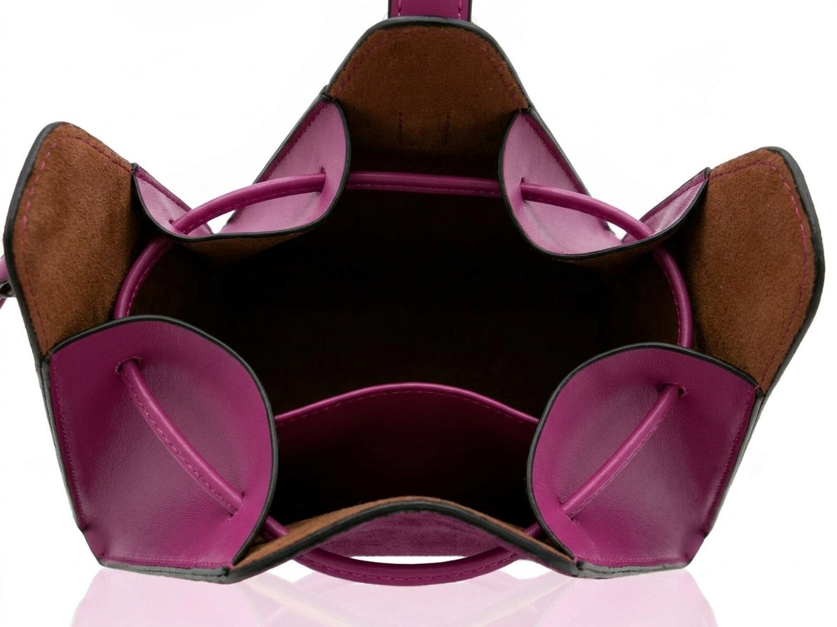Fuchsia Studded Triangle Bucket Bag with Shoulder Strap