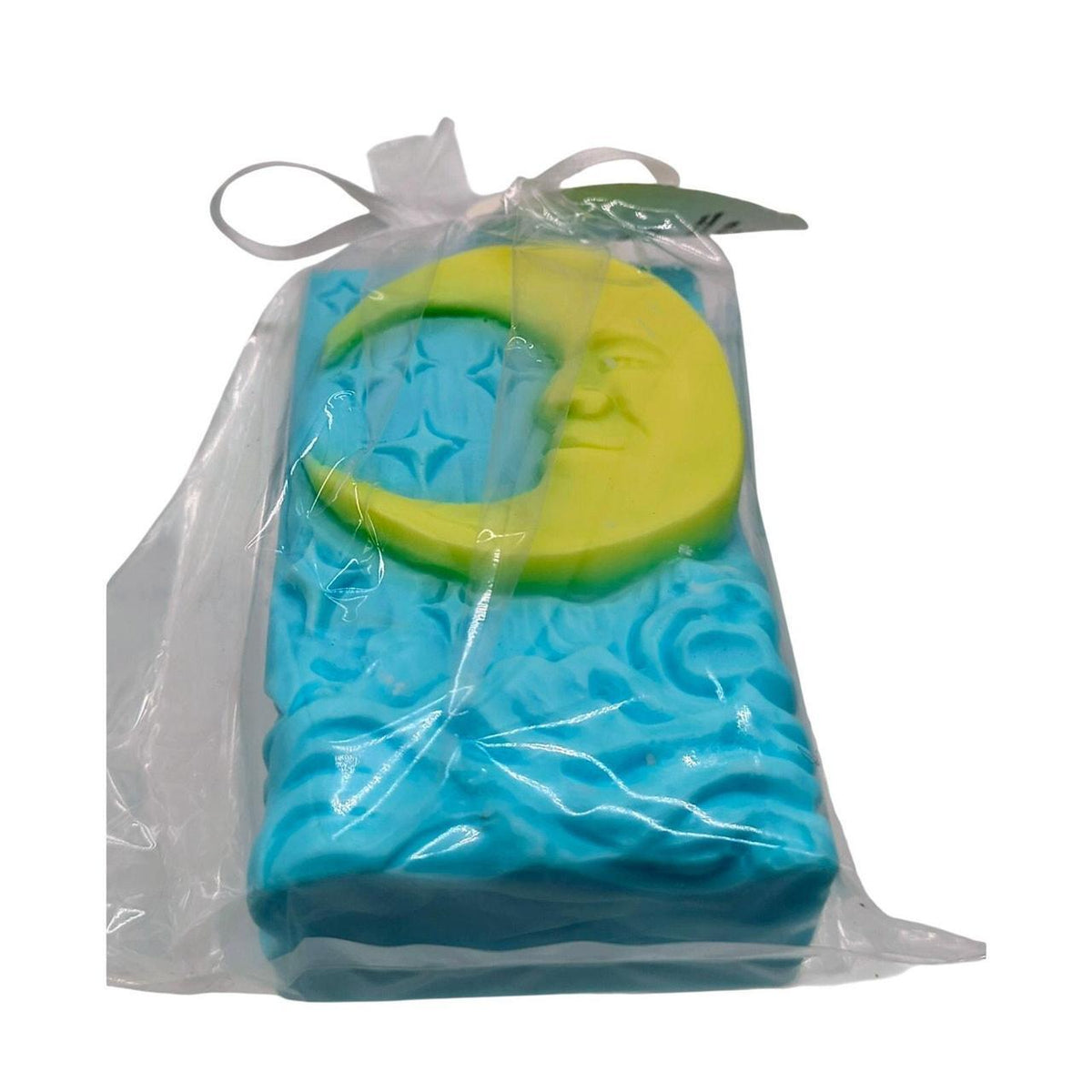 3D Celestial Moon Bar Soap with Cactus Blossom Scent - Blue and Yellow, Handmade - Danisak