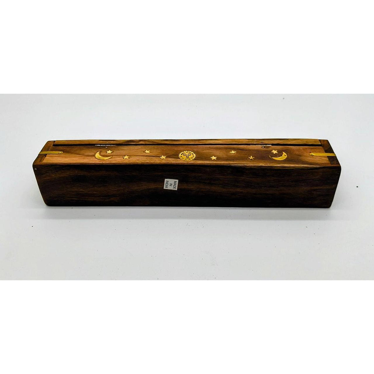 New With Tags Coffin Style Wooden Incense Burner with Brass OM Inlay and Ashtray - Danisak