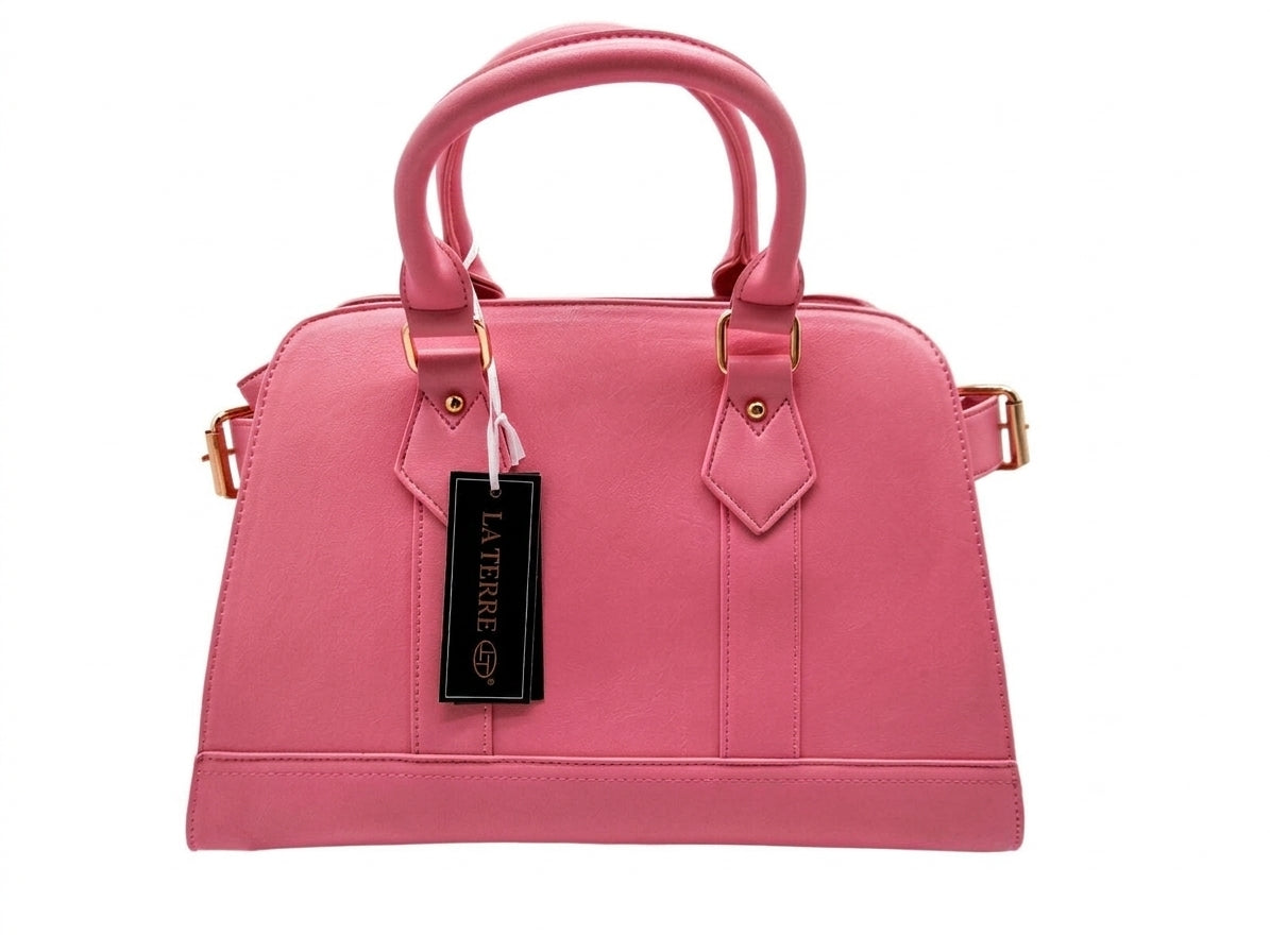 La Terre Structured Pink Top Handle Satchel with Detachable Shoulder Strap