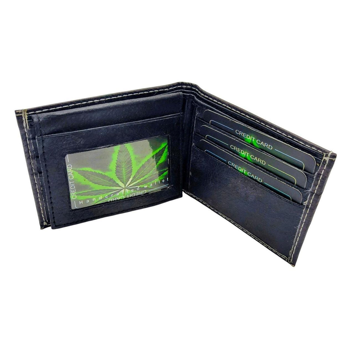Unbranded Vegan Leather Men's Wallet with Green Cannabis Leaf Design, Gift Boxed - Danisak