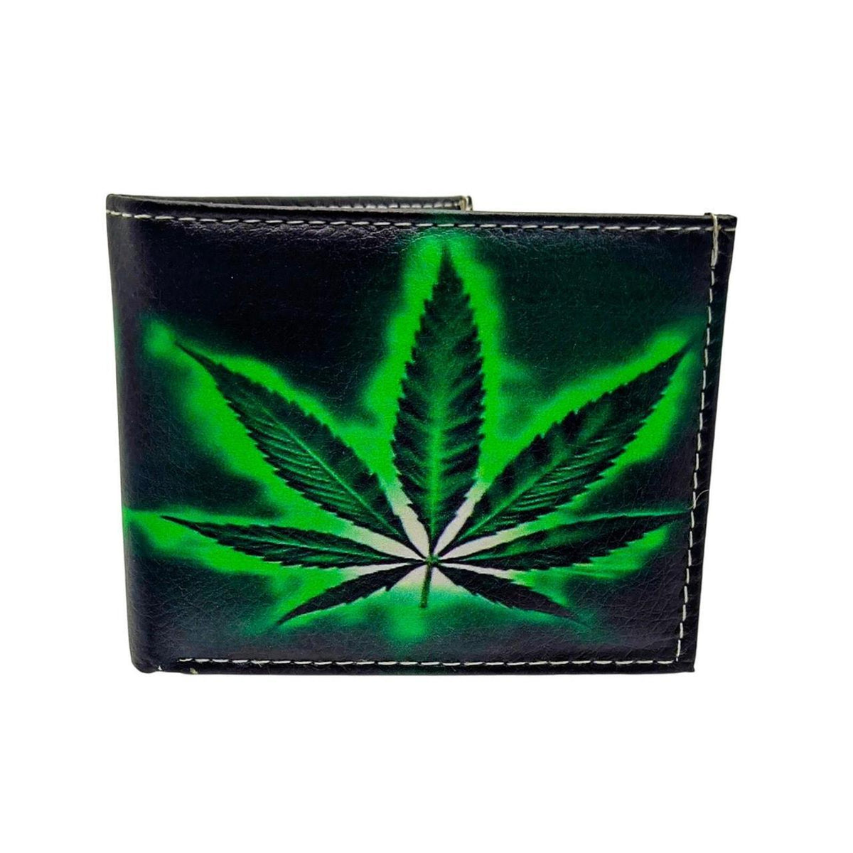 Unbranded Vegan Leather Men's Wallet with Green Cannabis Leaf Design, Gift Boxed - Danisak