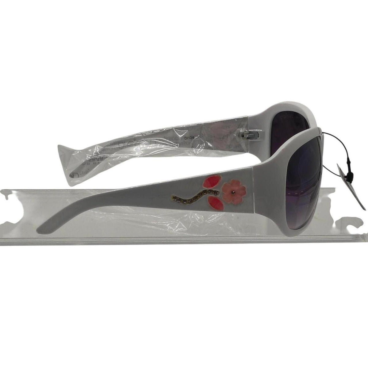 663 Diamond Eyewear white sunglasses with pink floral design on the arm - Danisak
