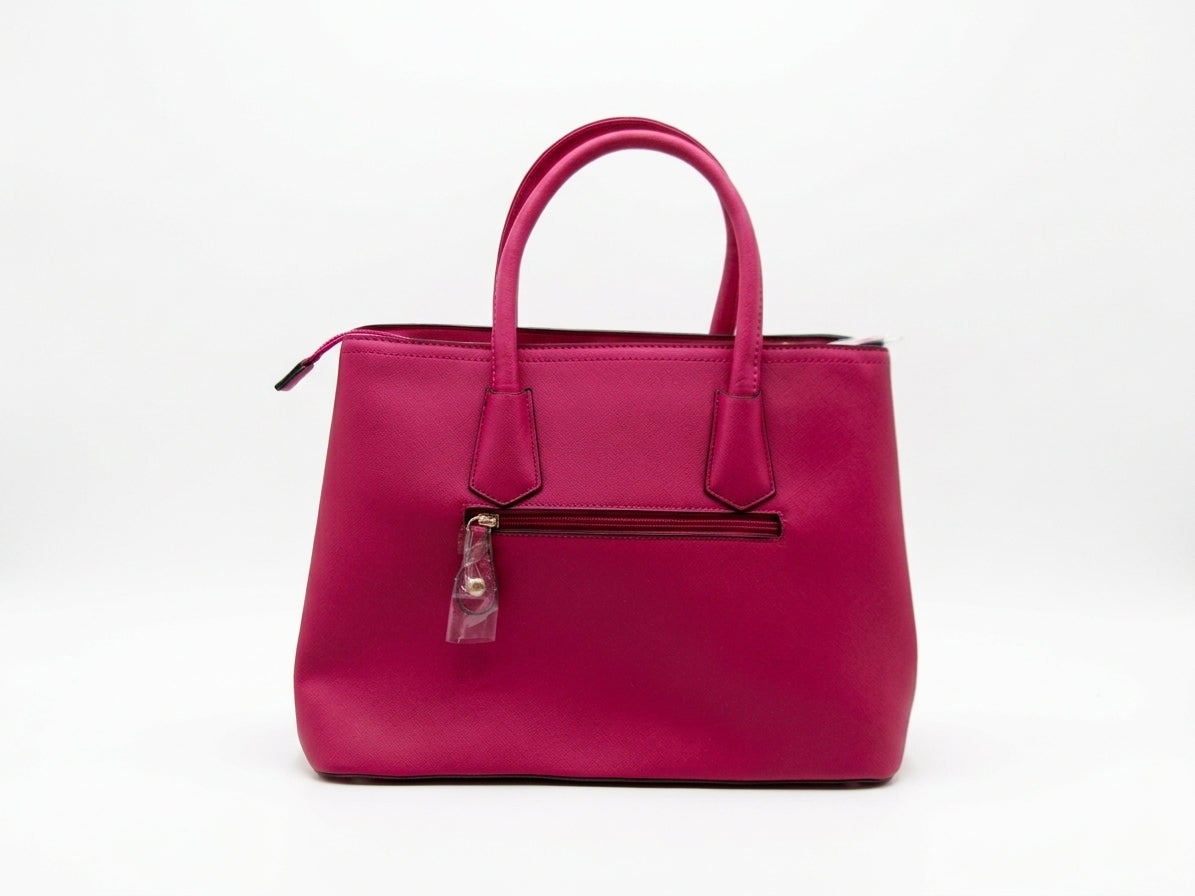 Fuchsia Structured Top Handle Satchel Bag with Wallet and Shoulder Strap