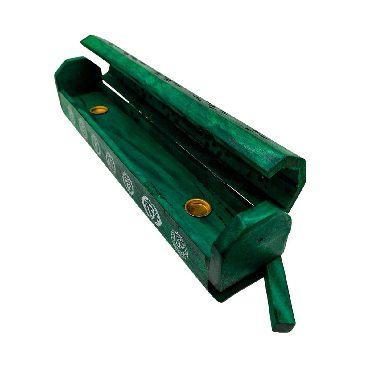 Green Wooden Chakra Incense Coffin Burner Box with Sliding Lid for Sticks and Co - Danisak