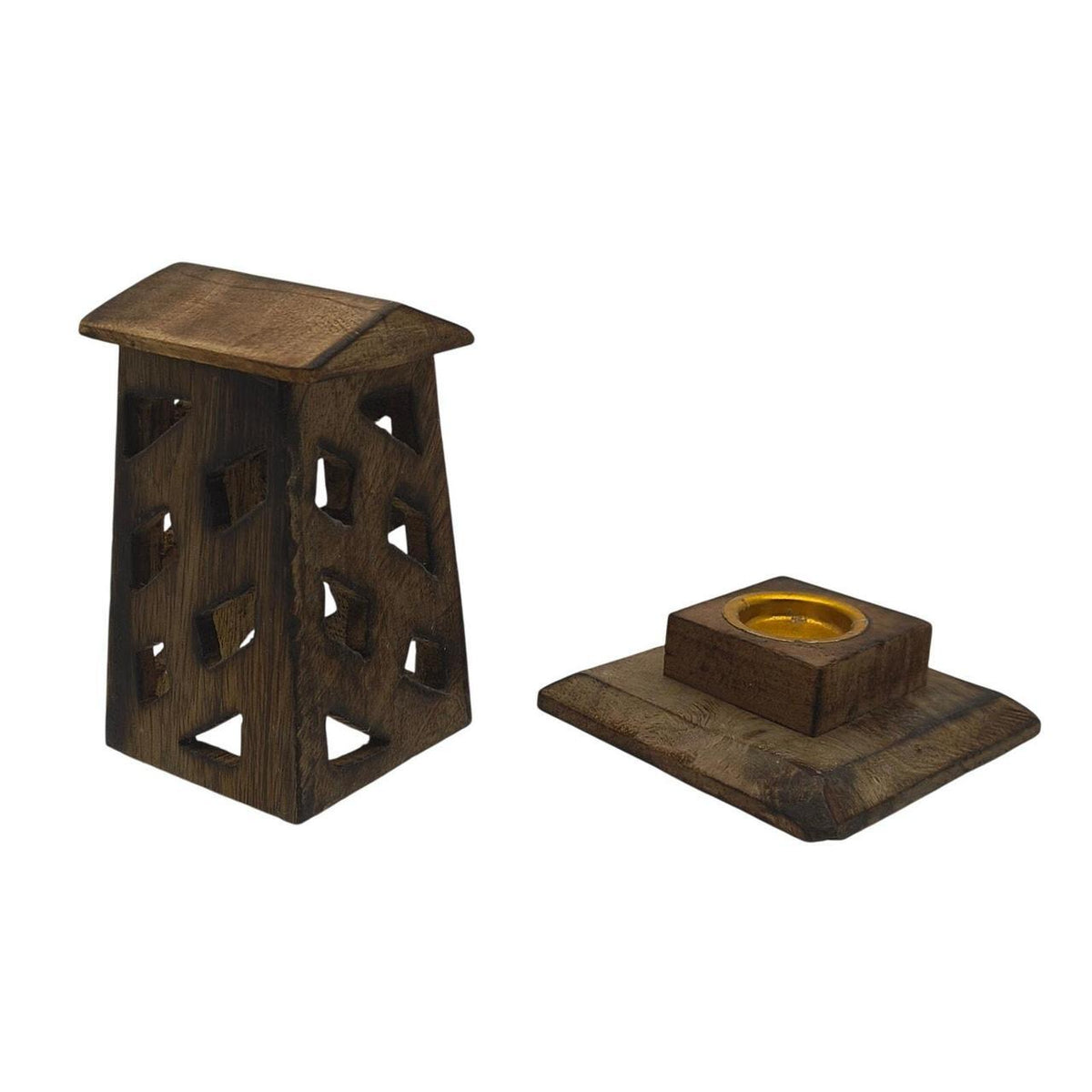 Hand-Carved Wooden Incense Cone Tower with Assorted Designs – 4 Inch, New with T - Danisak
