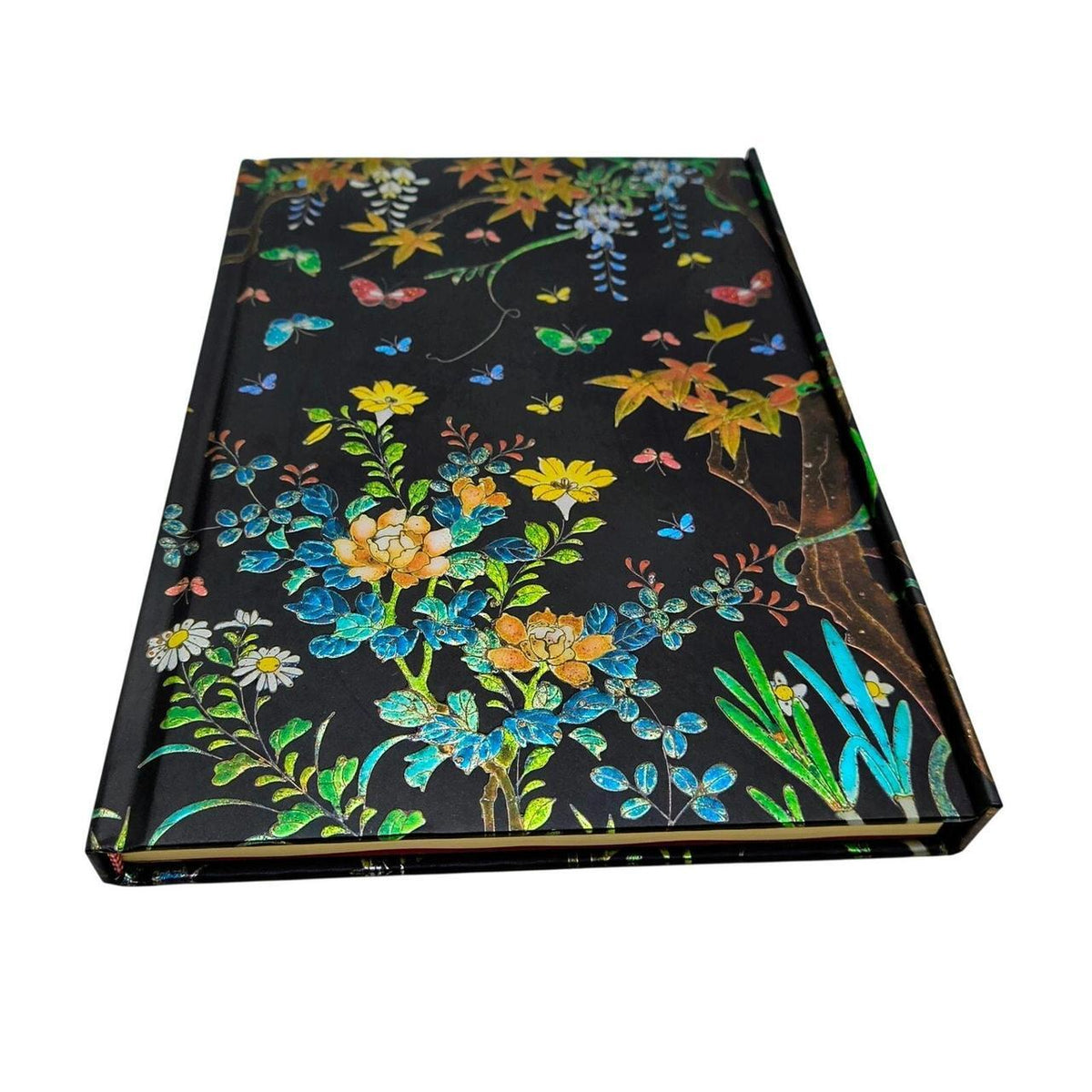 Flame Tree Notebook with Cloisonne Casket Flowers Design - Multi-Color Foil Embo - Danisak