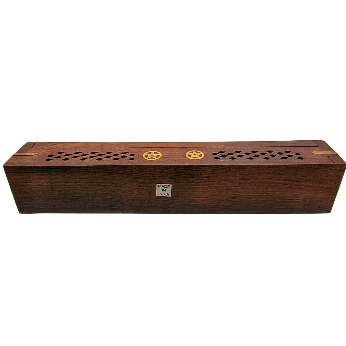 Hand-Carved Wooden Pentagram Incense Burner Box for Sticks and Cones, Brown - Danisak