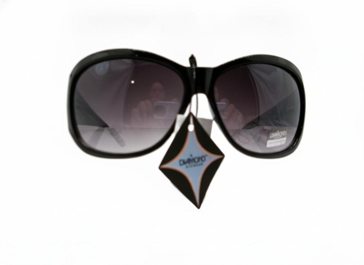 702 Diamond Eyewear Women's Black Sunglasses with Pink Floral Embellishments - Danisak