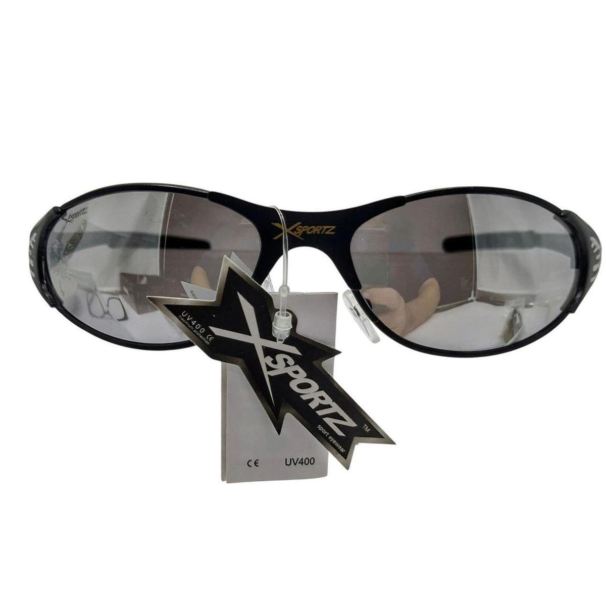 433 black sunglasses with mirrored lenses, silver flame design - Danisak
