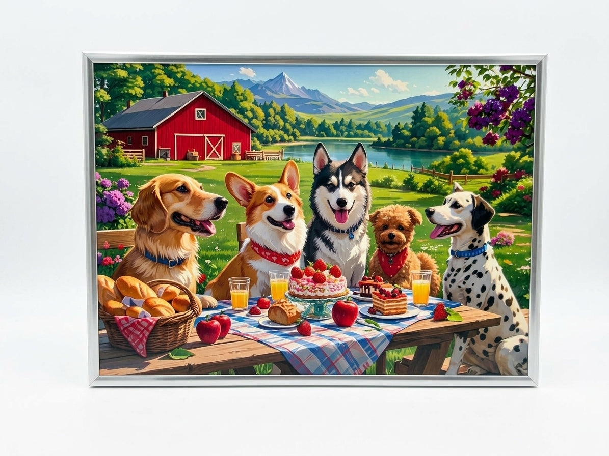 Dogs at a Farm Picnic 1000-Piece Jigsaw Puzzle
