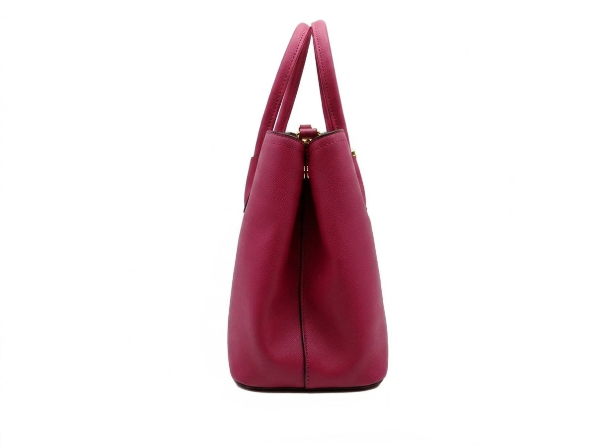 Magenta Structured Top Handle Tote Bag Set with Wallet and Shoulder Strap