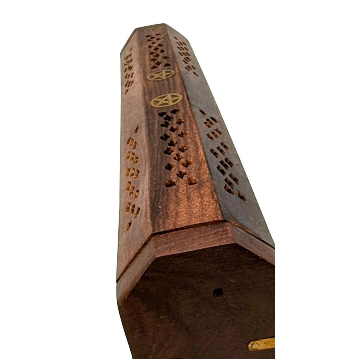 Hand-Carved Wooden Pentagram Incense Burner Box for Sticks and Cones, Brown - Danisak