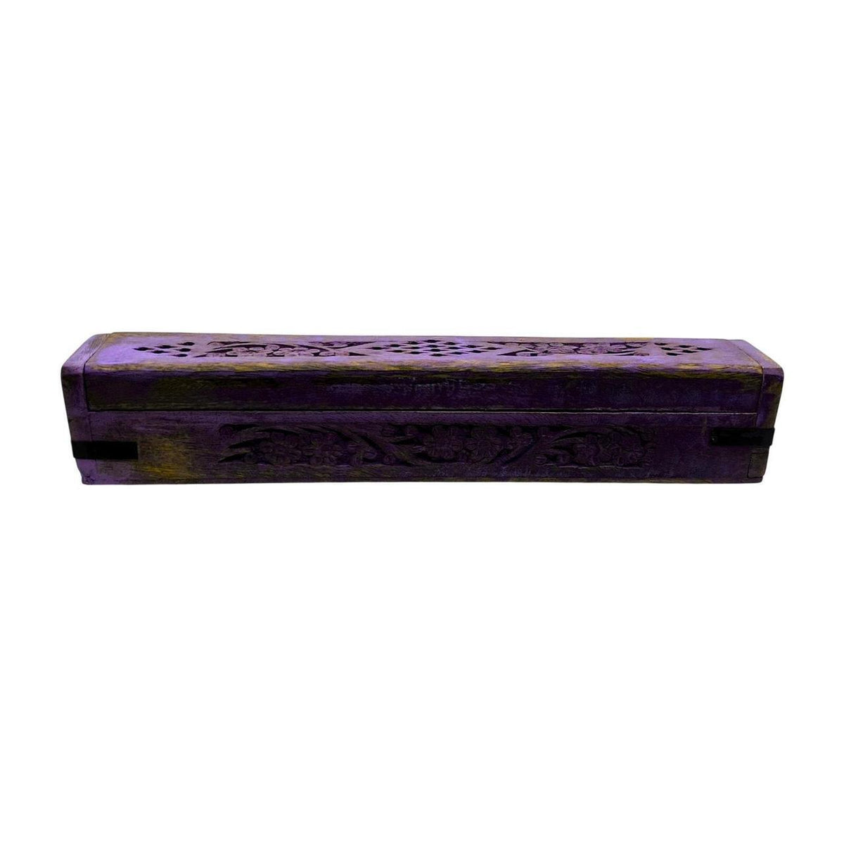 Hand-Carved Purple Floral Wooden Incense Burner Box - Indian Rosewood, 12 Inch - Danisak