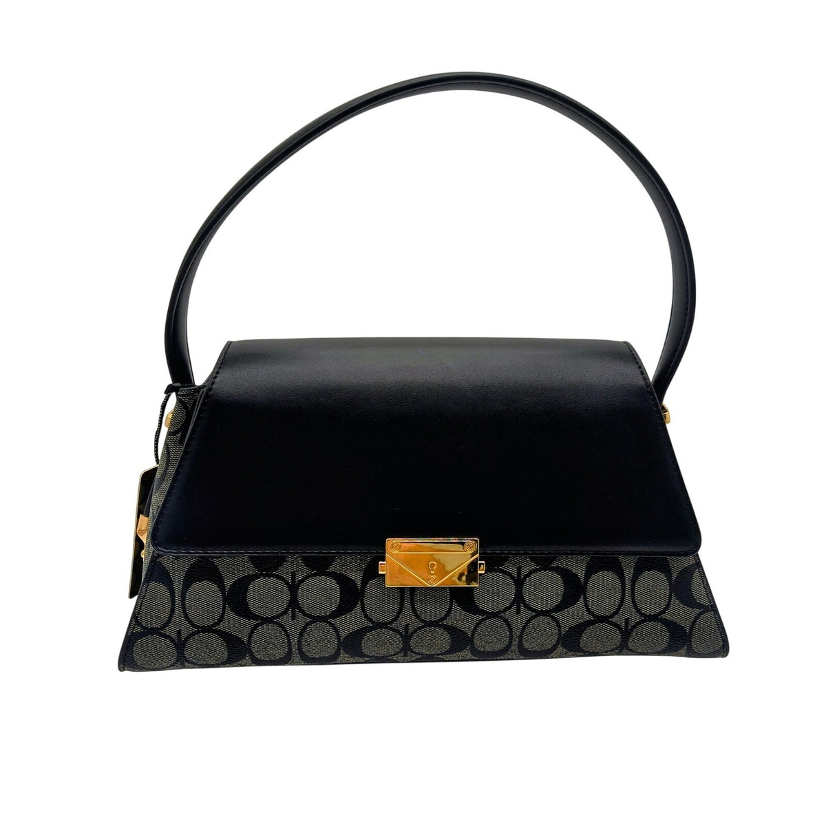 2-in-1 Black Monogram Satchel and Matching Wallet Set with Gold-Tone Push Lock