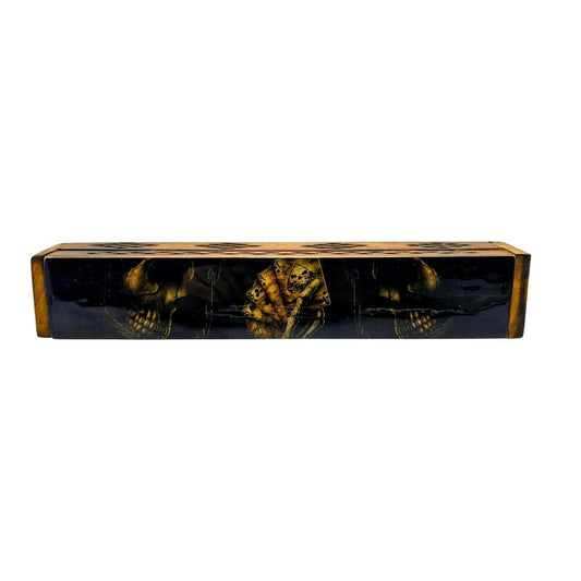 Hand-Carved Mango Wood Skull of Luck Incense Burner Box - 12 Inch Coffin Style - Danisak