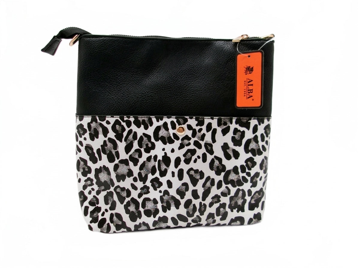 ALBA  Black and Leopard Print Crossbody Bag