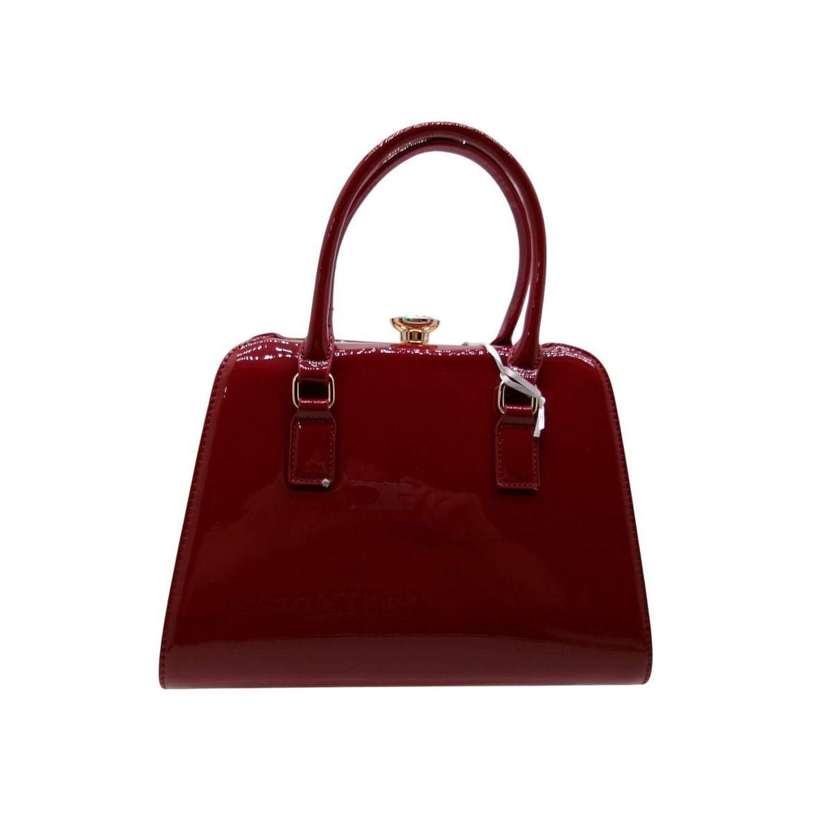LA TERRE Burgundy Wine Patent Top Handle Bag with Detachable Strap