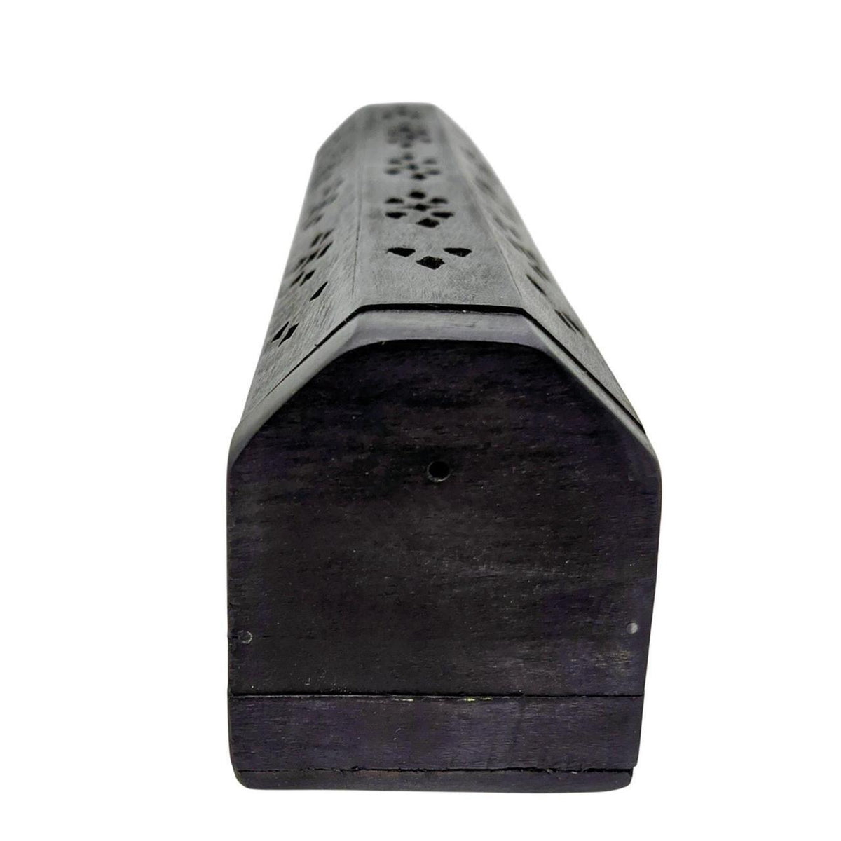 Hand-Carved Black Wood Coffin Incense Burner Box with 7 Chakras Inlay for Sticks - Danisak