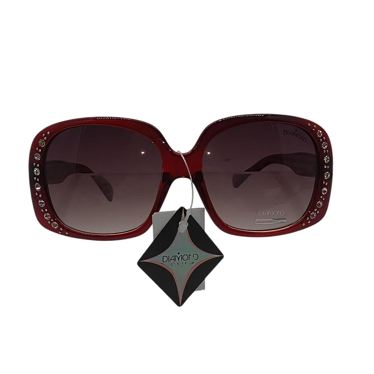 .  Diamond Eyewear. red sunglasses with repeating text pattern - Danisak