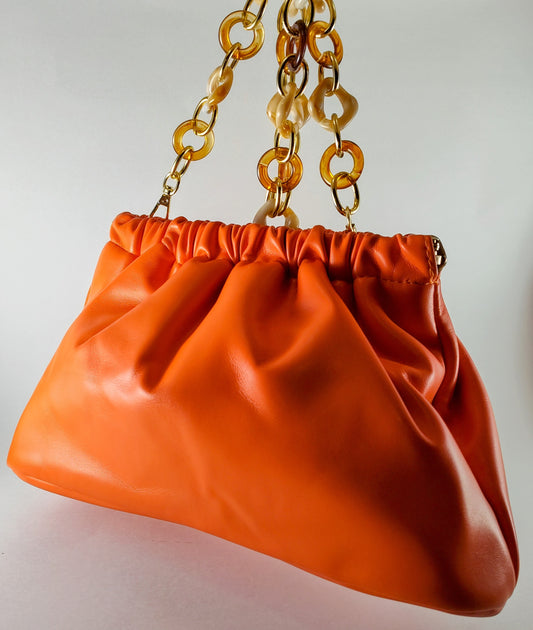 Burnt Sunset Faux Leather Chain Clutch – Bold &amp; Radiant Elegance
