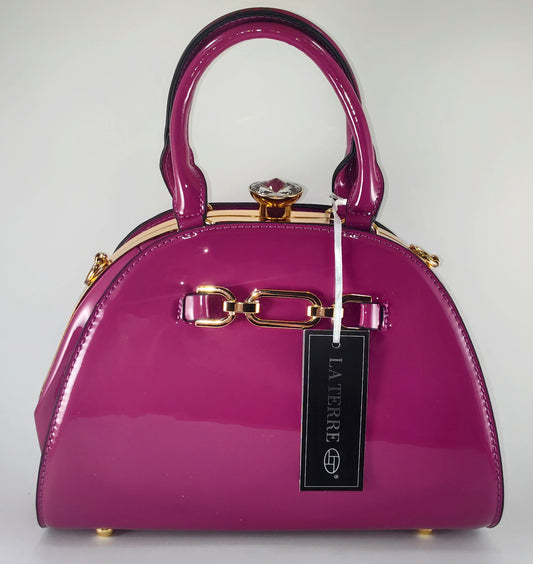 "Plum Perfection – Sleek Vegan Patent Leather Handbag for Every Occasion" P104