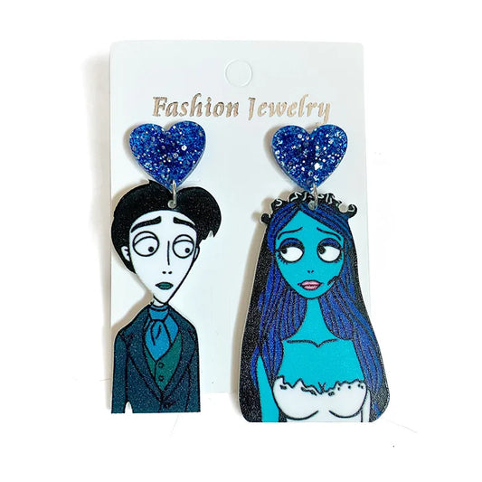 Free Shipping $7.99 "Young Lover's Wedding Day" Earrings Acrylic Cartoon Style